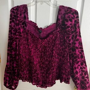 Torrid crop top velvet jacquered sleeves